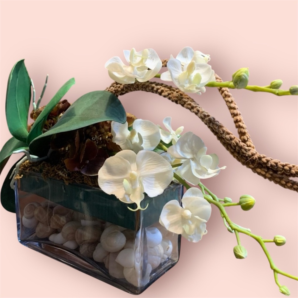 SALE!! Orchid and shells artificial flower arrangement.    3